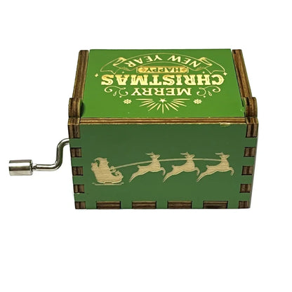 Christmas wooden painted music box wooden hand crank music box holiday gift