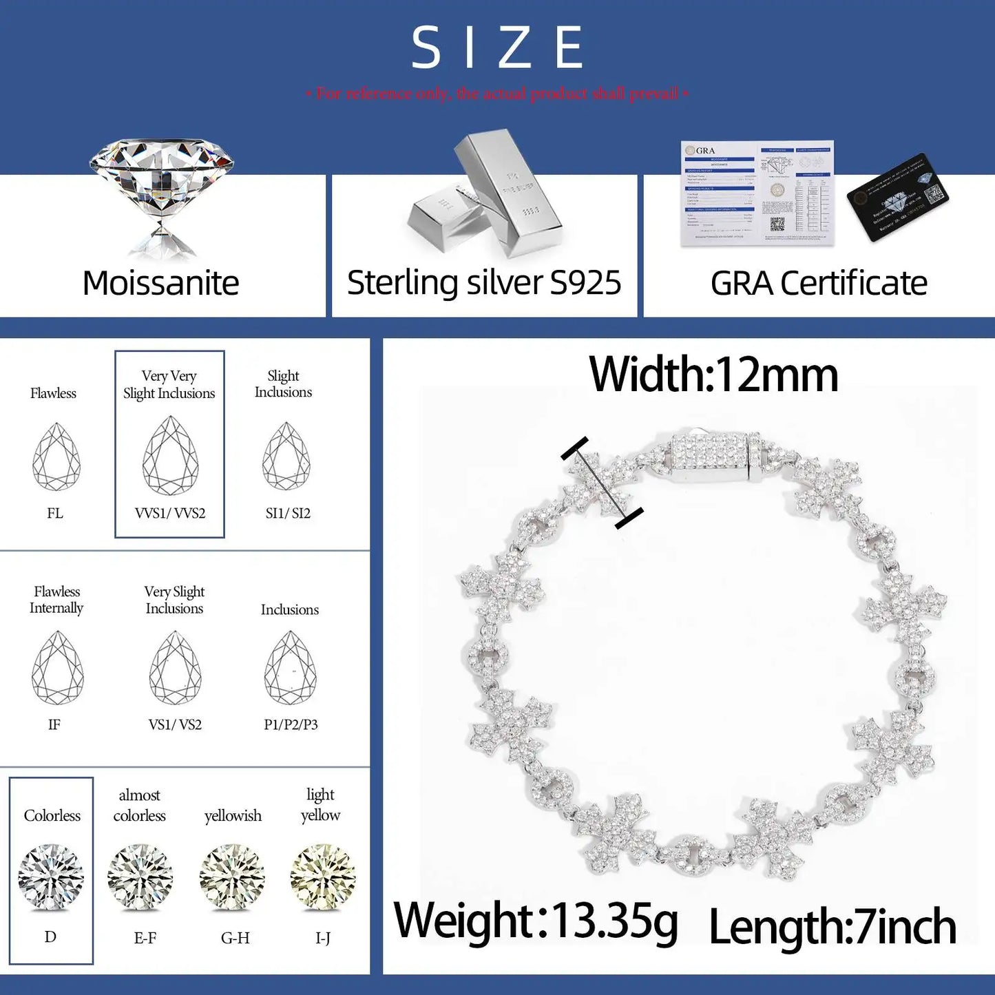 2024 New Sterling Silver 925 Charm Corss Chain Bracelets For Women Men Iced Out Moissanite Fine Jewelry Gifts
