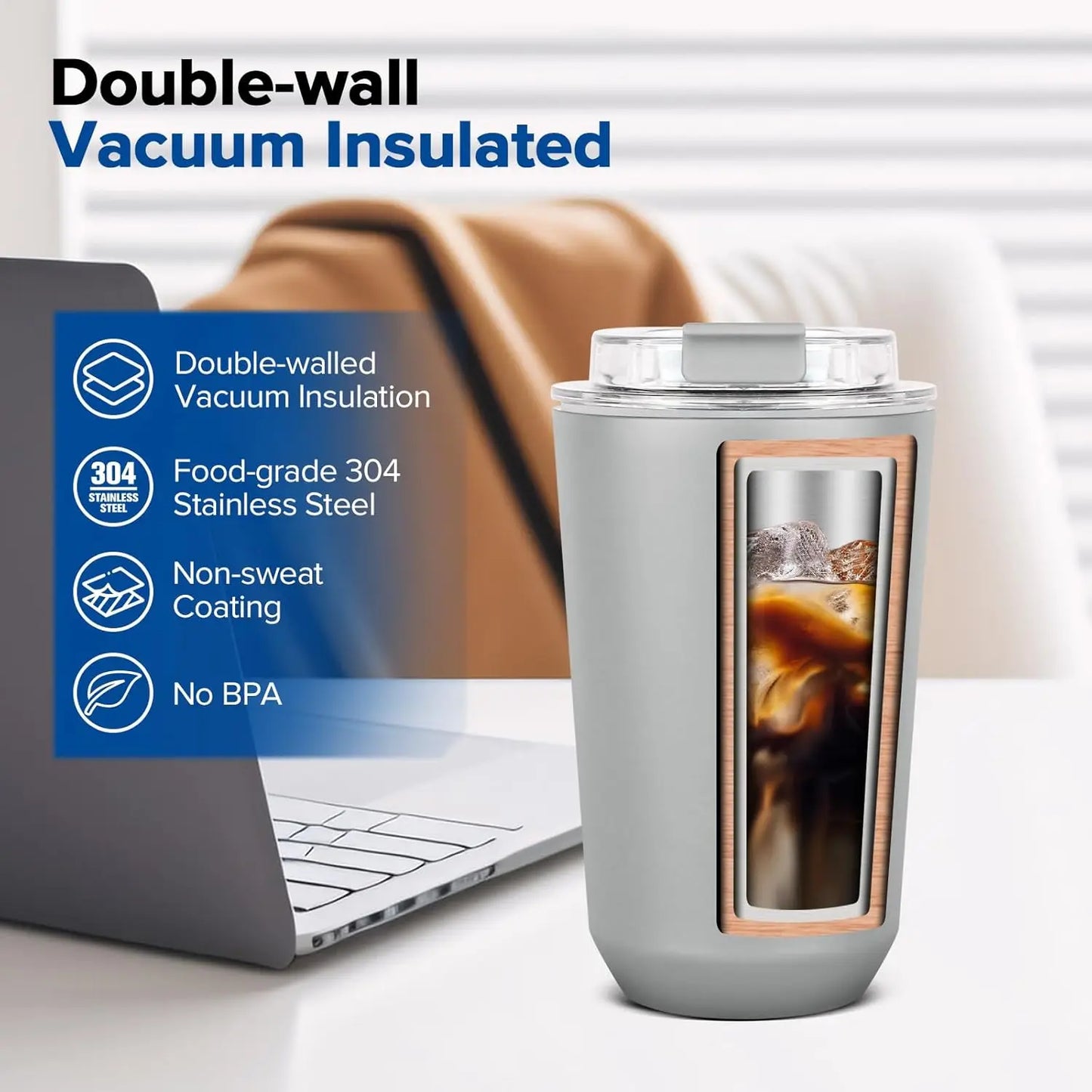 Coffee Travel Mug, 12 oz Coffee Tumbler Spill Proof Leak Proof, Portable Insulated Stainless Steel Coffee Mug with Lid for Hot a
