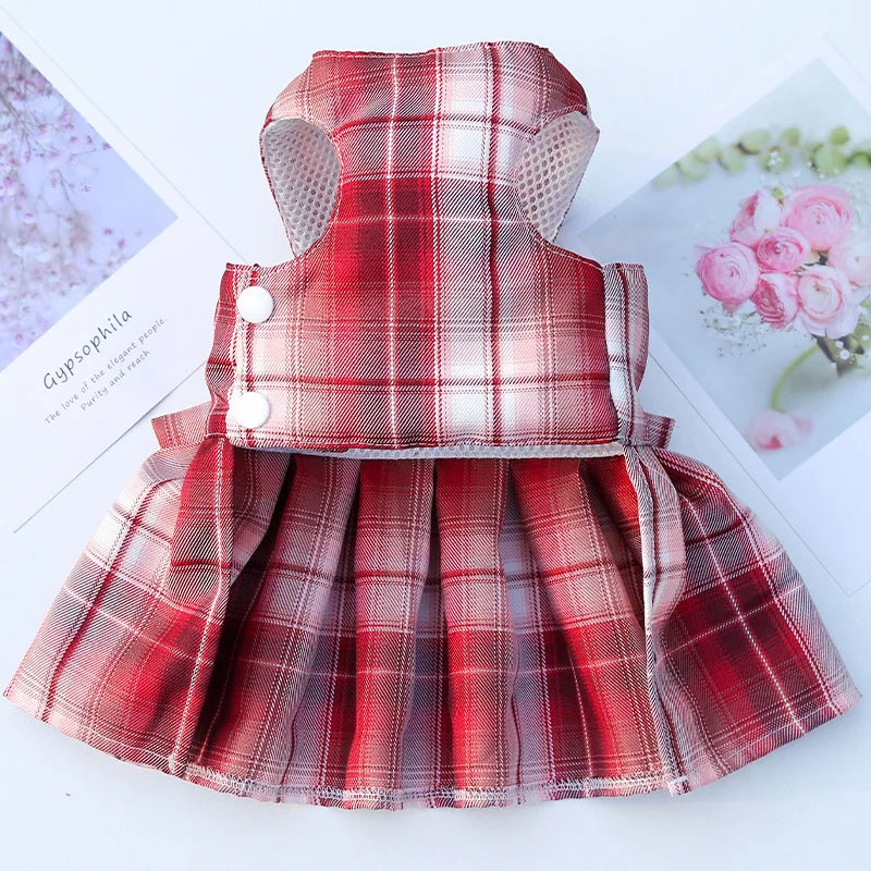 Cute Plaid Skirt Chest Strap Leash Dog Cat Vest Clothes Fighting Supplies Pet Harnesses Walking Pet Accessories Comfortable