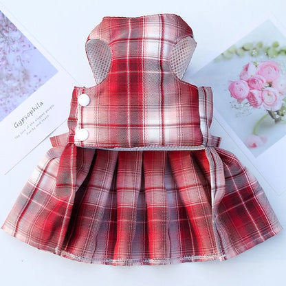 Cute Plaid Skirt Chest Strap Leash Dog Cat Vest Clothes Fighting Supplies Pet Harnesses Walking Pet Accessories Comfortable