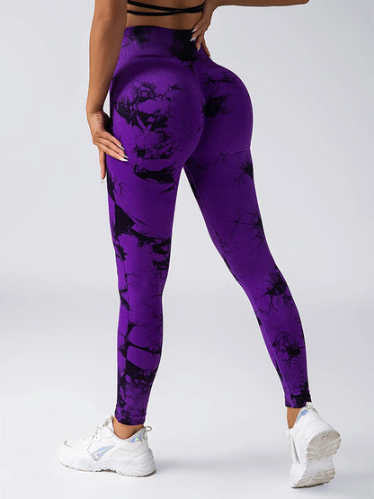Tie Dye Seamless Leggings for Women High Waist Yoga Pants Scrunch Butt Lifting Elastic Tights Wide Waistband Sports Leggings