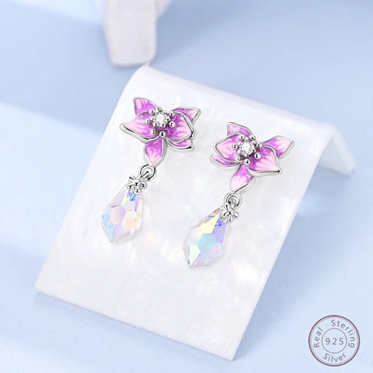 New 925 Sterling Silver Earrings Pendant Simple Shiny Flower Pearl Zircon Wedding Women Jewelry Gift