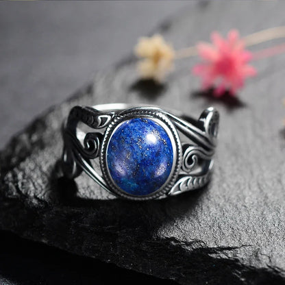 Natural 8x10MM Rose Quartz  Rings Vintage S925 Silver Finger Ring for Women Gift Luxury Rhodochrosite Stone Jewelry