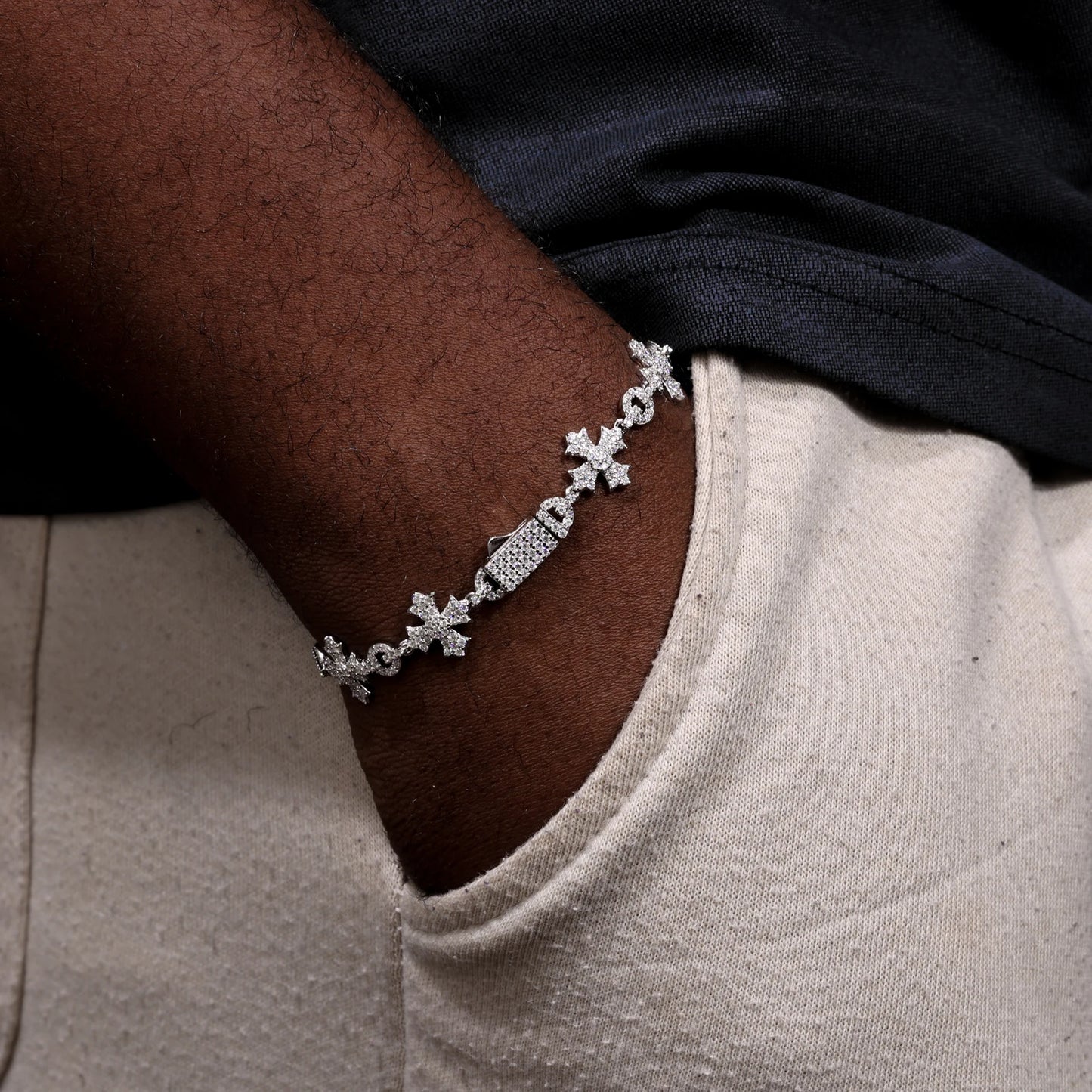 2024 New Sterling Silver 925 Charm Corss Chain Bracelets For Women Men Iced Out Moissanite Fine Jewelry Gifts
