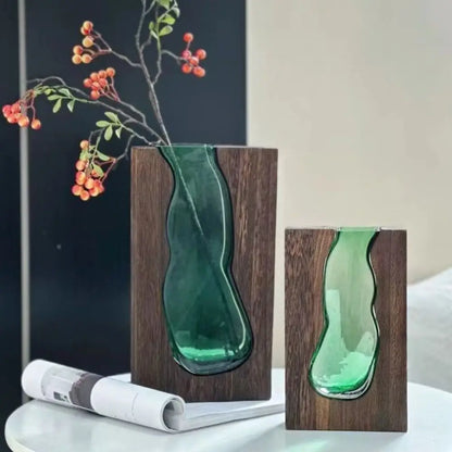 Flower Arrangement Bottle Wooden Glass Vase Creative Modern Hydroponic Flower Holder Exquisite Transparent Flower Pot Homestay