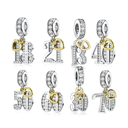 FC Jewelry Fit Original Charm Bracelet 925 Silver 18th 30th 40th Birthday Number Rose Flower Bead For Making Daughter Berloque