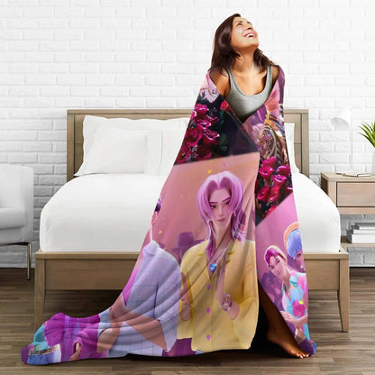 Funny Sajaboys & Huntrix Girls Cozy Super Soft Flannel Blanket