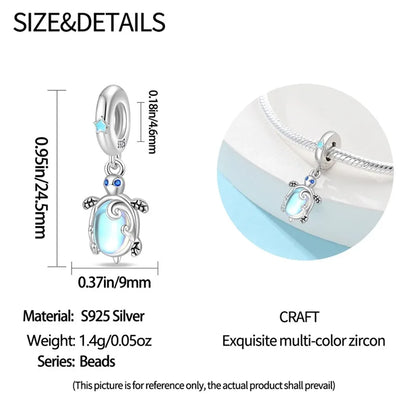 Blue Series 925 Sterling Silver Turtle,Whale & Seahorse Dangle Charm Fits Bracelet Kids Ocean Jewelry Accessories