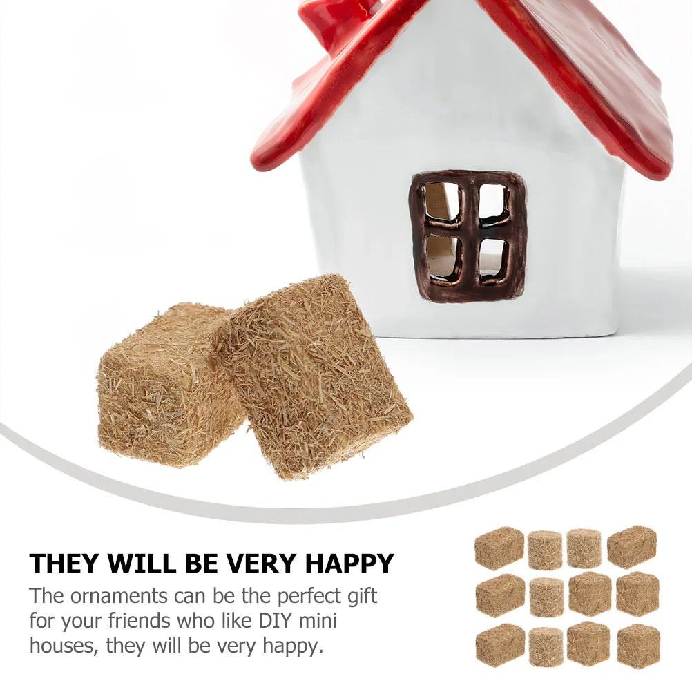 12pcs Home Decor Stackable Haystack Autumn Style Mini Hayrick Ornament Scene Bales Dollhouse Mini Bales for Micro Landscaping
