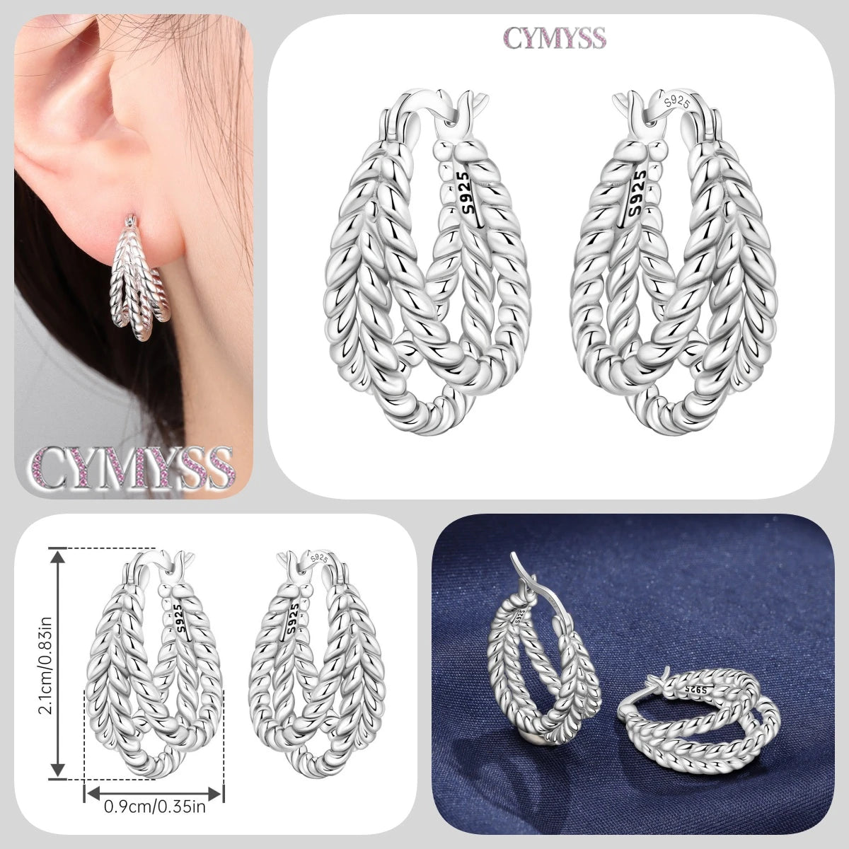 CYMYSS 2025 New 925 Sterling Silver Classic Hollow-out Versatile Hoop Earrings for Women Fine Jewelry Ideal Birthday Party Gifts