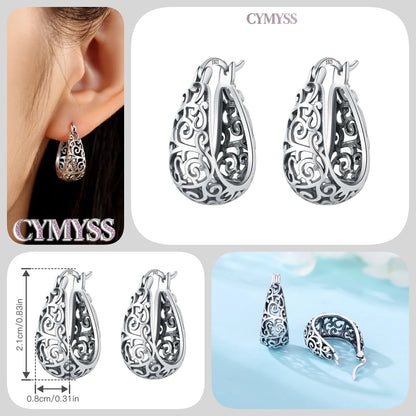 CYMYSS 2025 New 925 Sterling Silver Classic Hollow-out Versatile Hoop Earrings for Women Fine Jewelry Ideal Birthday Party Gifts