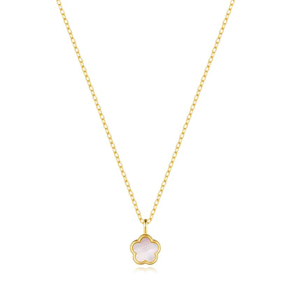 LENNIK 100% 925 Sterling Silver Women necklace plated with Exquisite five petal flower hollowed out white shell zircon plata 925