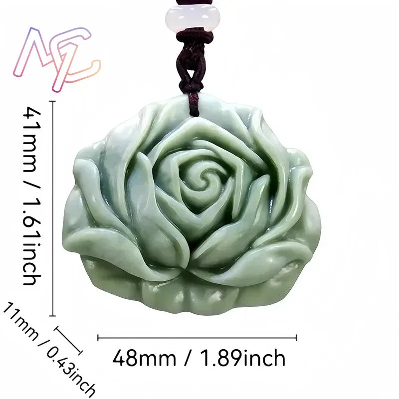 Light Green Natural Jade Flower Heart Pendant Necklace Real Jewellery Carved Gemstone Fashion Charm Amulet Gifts for Women Men