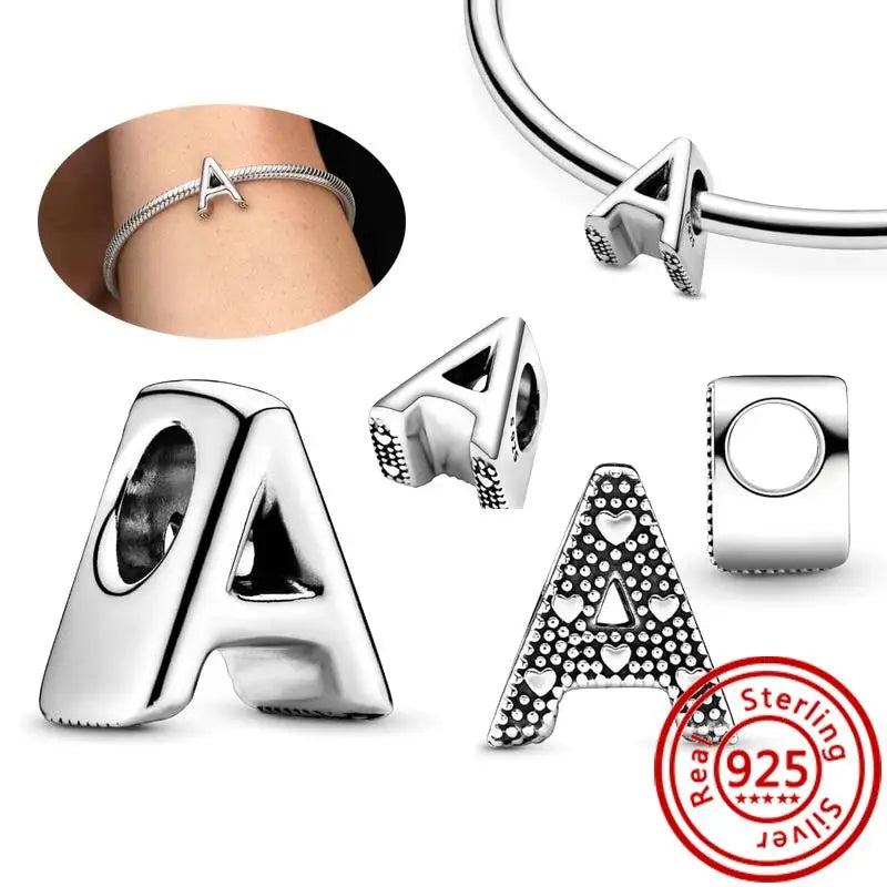 Hot Sale 100% 925 Sterling Silver 26 Letter A~Z Alphabet DIY Name Beads Fit Original  Charm Bracelet Bangles Fine Jewelry