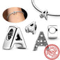 Hot Sale 100% 925 Sterling Silver 26 Letter A~Z Alphabet DIY Name Beads Fit Original  Charm Bracelet Bangles Fine Jewelry