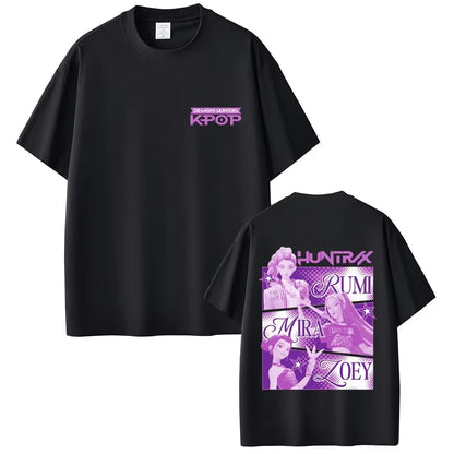 Movie KPop Demon Hunters Rumi Mira Zoey Saja Boys Derpy Tiger Double Sided Print T-shirt
