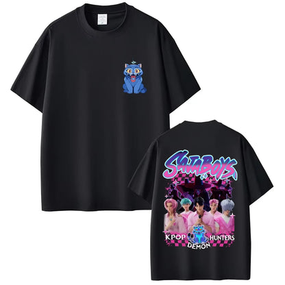 Movie KPop Demon Hunters Rumi Mira Zoey Saja Boys Derpy Tiger Double Sided Print T-shirt