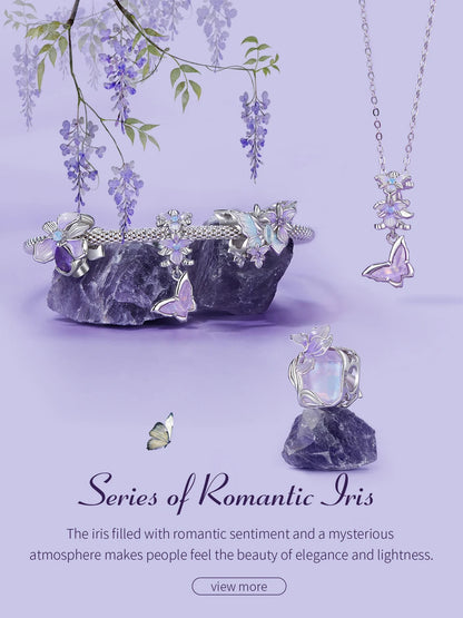 Bamoer 100% 925 Sterling Silver Romantic Crystal Butterfly Iris Charm For Women Fit Bracelet DIY Necklace Fine Jewelry Gift