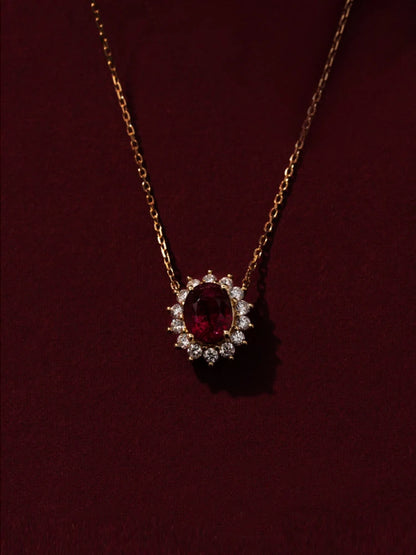 Metiseko 925 Sterling Silver Ruby Colour Chain Necklace Garnet Red Cubic Zirconia Retro Style Necklace Waterproof for Women