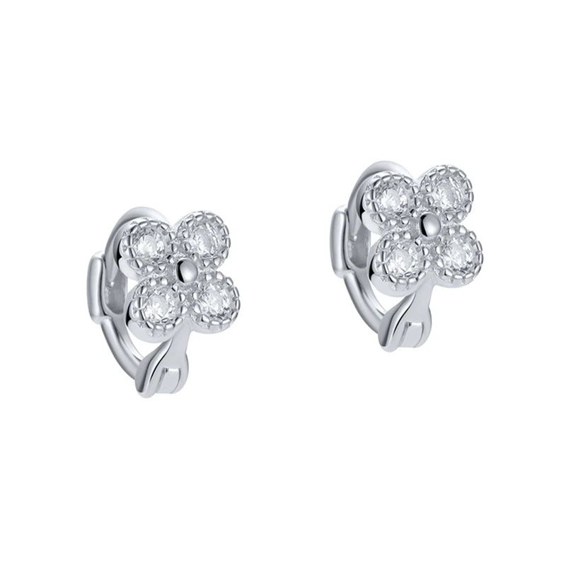 Luxury 925 Sterling Silver Ear Needle Flower Colorful Crystal Gold Earring For Women Hoop Earrings Trend Jewelry  Accessories