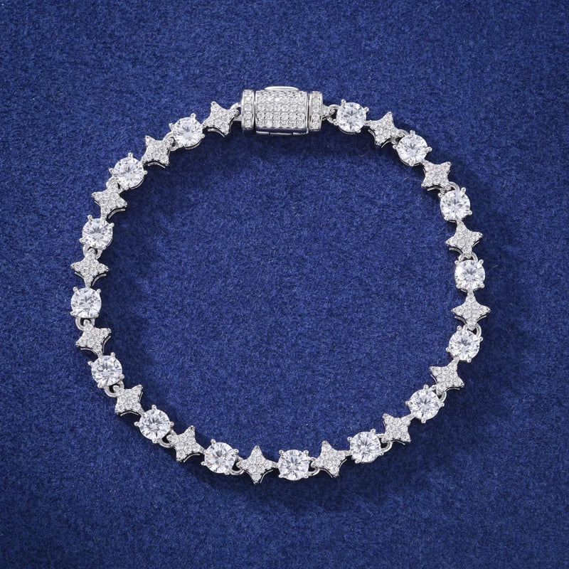High Quality Iced Out Moissanite Star Tennis Chain Bracelets for Women Men Solid 925 Sterling Silver Fine Unisex Jewelry Gifts