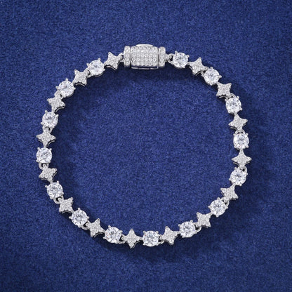 High Quality Iced Out Moissanite Star Tennis Chain Bracelets for Women Men Solid 925 Sterling Silver Fine Unisex Jewelry Gifts