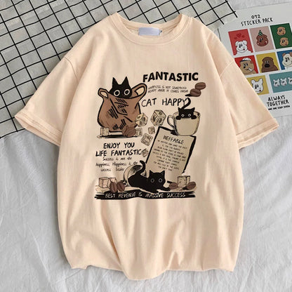 Cartoon Cat Group Printed T-Shirt
