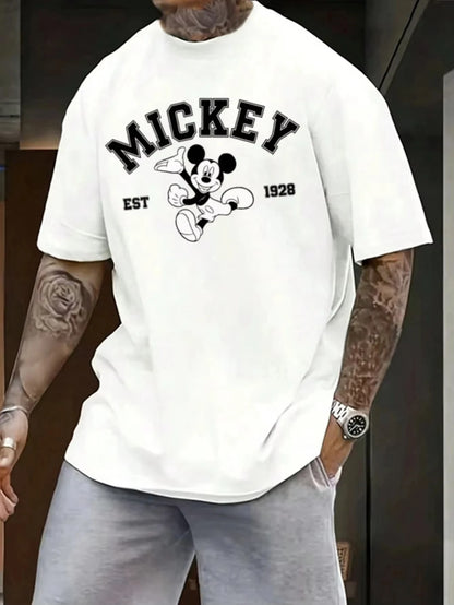 Disney Mickey Mouse Casual Cartoon Print Short Sleeve T-Shirt for Men Summer Oversized Shirt Family