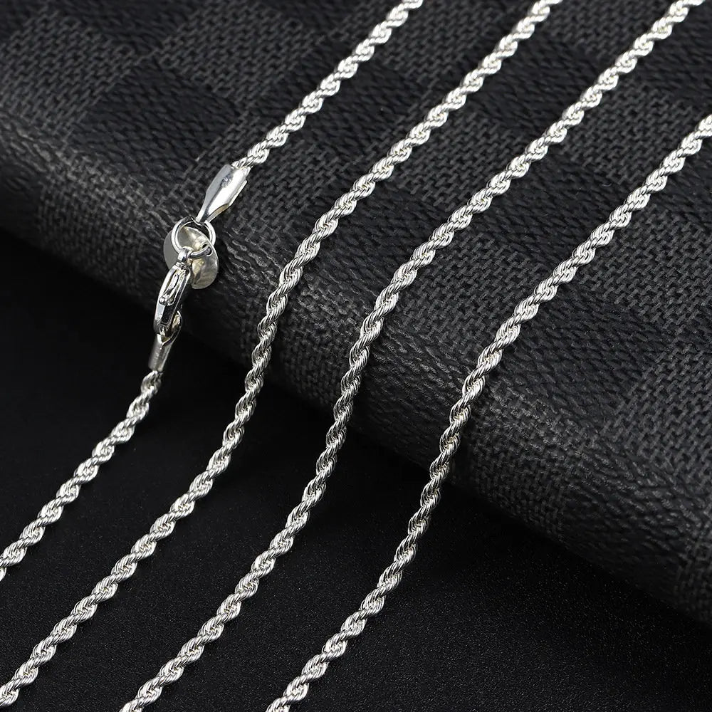 Men's 925 Silver Necklace 2/3/4mm Rope Chain Necklace Ladies Men Hip Hop Charm Fashion Party Gift Jewelry Accessories