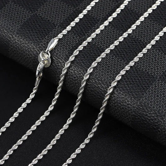Men's 925 Silver Necklace 2/3/4mm Rope Chain Necklace Ladies Men Hip Hop Charm Fashion Party Gift Jewelry Accessories