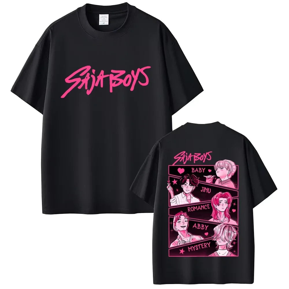Movie KPop Demon Hunters Rumi Mira Zoey Saja Boys Derpy Tiger Double Sided Print T-shirt