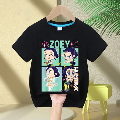 KPop Demon Hunters Rumi Zoey Mira Neck Cartoon Kids T-shirt