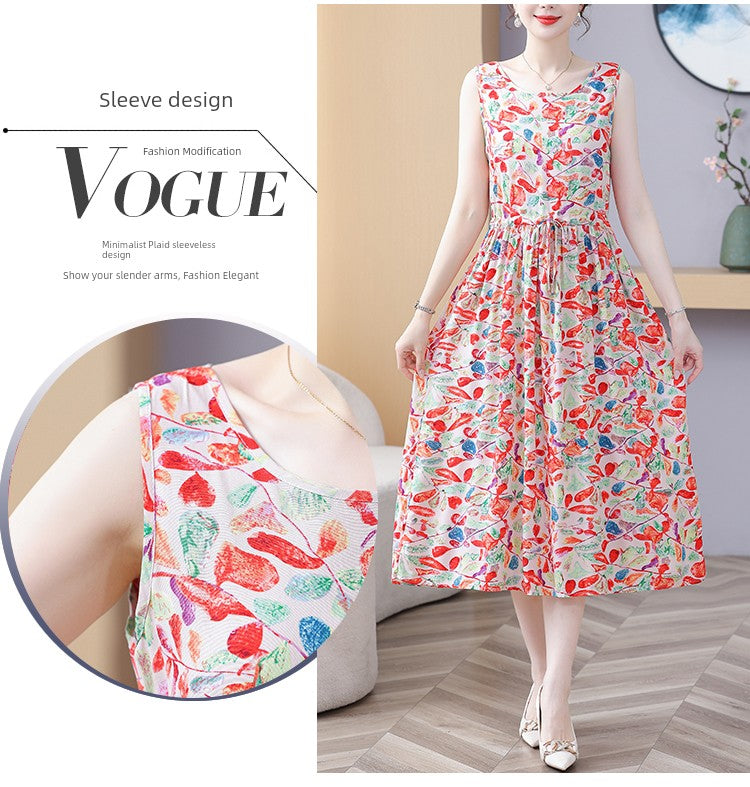 New Arrival Noil Poplin Dress Women's Summer Plus Size Ladieswear Classy Western Style Artificial Cotton Tall Sleeveless Dress Outwear