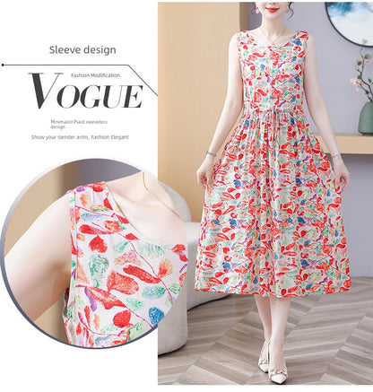 New Arrival Noil Poplin Dress Women's Summer Plus Size Ladieswear Classy Western Style Artificial Cotton Tall Sleeveless Dress Outwear