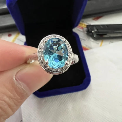 Valuable Lab Aquamarine Diamond Promise Ring 10KT White Gold Engagement Wedding Band Rings for Women Bridal Fine Jewelry
