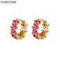 Luxury 925 Sterling Silver Ear Needle Flower Colorful Crystal Gold Earring For Women Hoop Earrings Trend Jewelry  Accessories