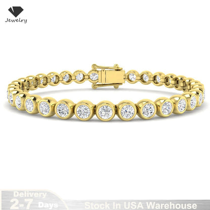 925 Sterling Silver 14k Gold Plated Tennis Chain Bracelets Elegant Lab Diamond Moissanite Bezel Jewelry Anniversary US Warehouse