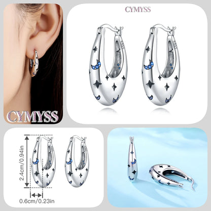 CYMYSS 2025 New 925 Sterling Silver Classic Hollow-out Versatile Hoop Earrings for Women Fine Jewelry Ideal Birthday Party Gifts