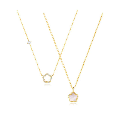 LENNIK 100% 925 Sterling Silver Women necklace plated with Exquisite five petal flower hollowed out white shell zircon plata 925