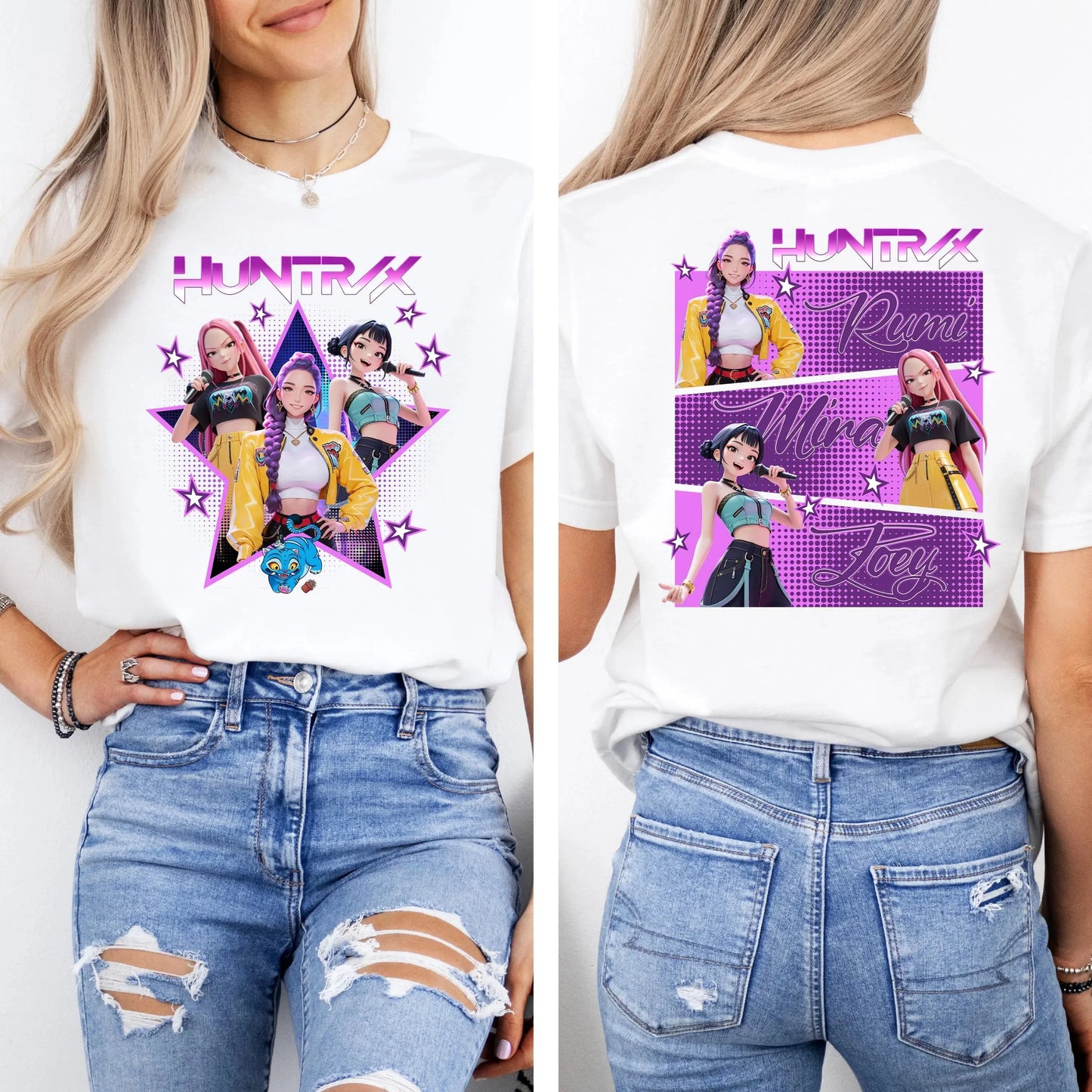 Retro Huntrix Kpop Demon Hunters T Shirt Huntrix Girl Shirt Kpop Group Shirt Mira Rumi Joey Shirt Demon Hunter Merch Tee