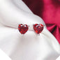 Buyee 925 Sterling Silver Small Stud Earring Light RED CRYSTAL Simple Heart Earring for Woman Fashion Party Fine Jewelry Earring