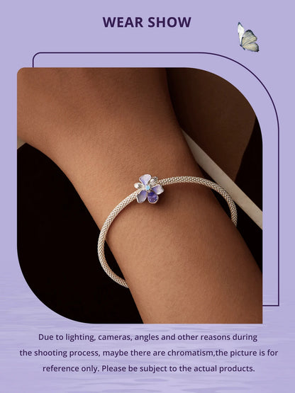 Bamoer 100% 925 Sterling Silver Romantic Crystal Butterfly Iris Charm For Women Fit Bracelet DIY Necklace Fine Jewelry Gift