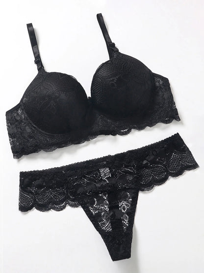 Women s Floral Lace Lingerie Set Sheer Mesh Seductive Babydoll Push up Bra and Panty 2 Pcs Set with Garter Belt