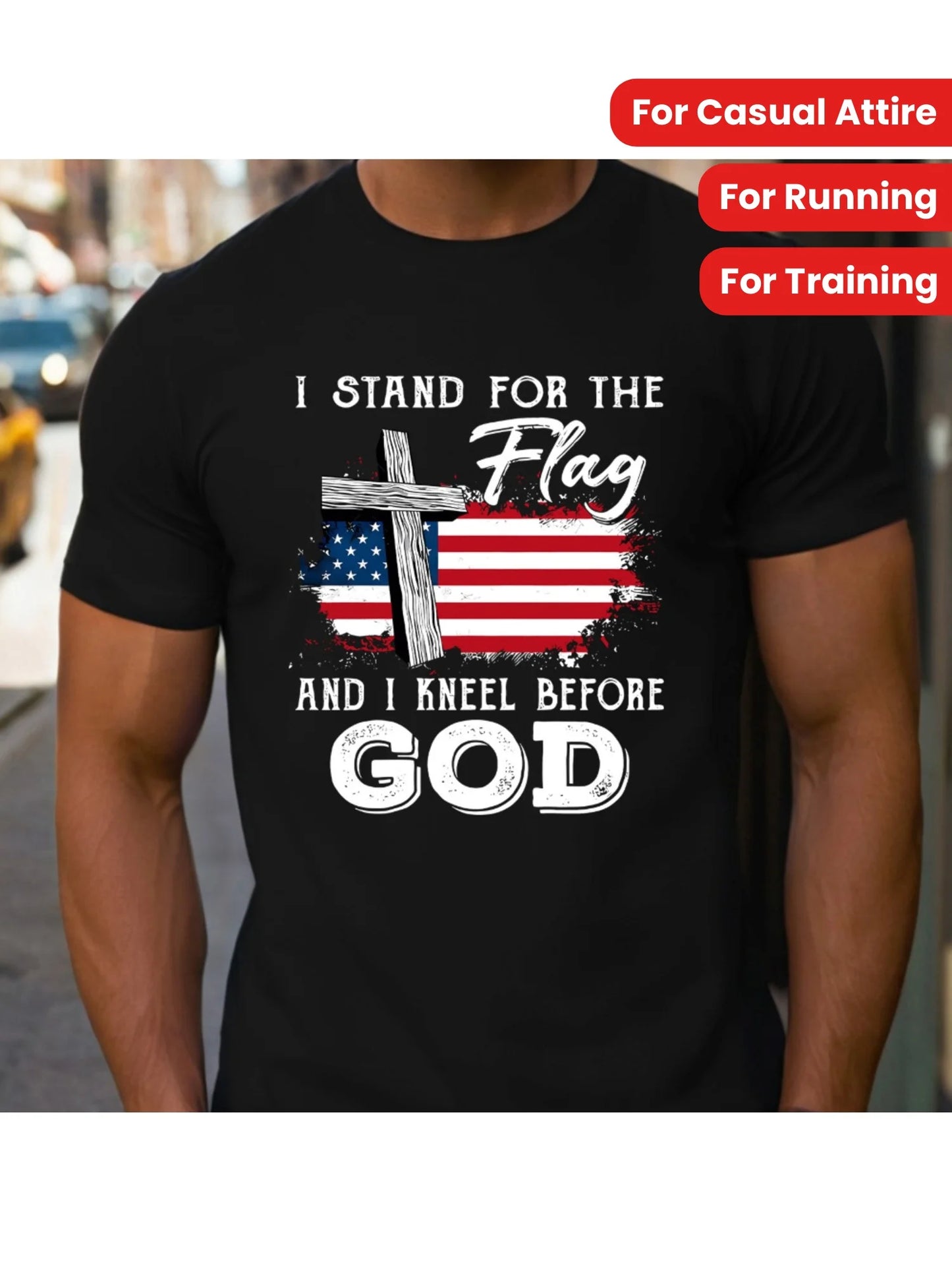 Men's T-shirt - Patriotic American Flag Design Casual Round Neck