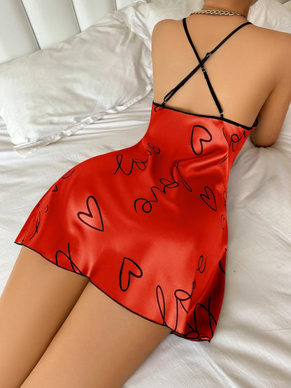 Heart Letter Print Spaghetti Strap Women's Sleepwear