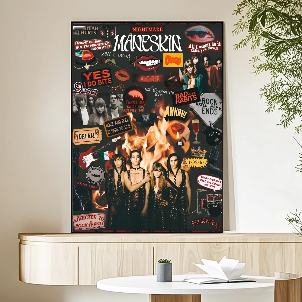 M-Maneskin D-Damiano David Band Poster HD Art Sticky Wall Waterproof Home Living Room Bedroom Bar Aesthetic Decoration