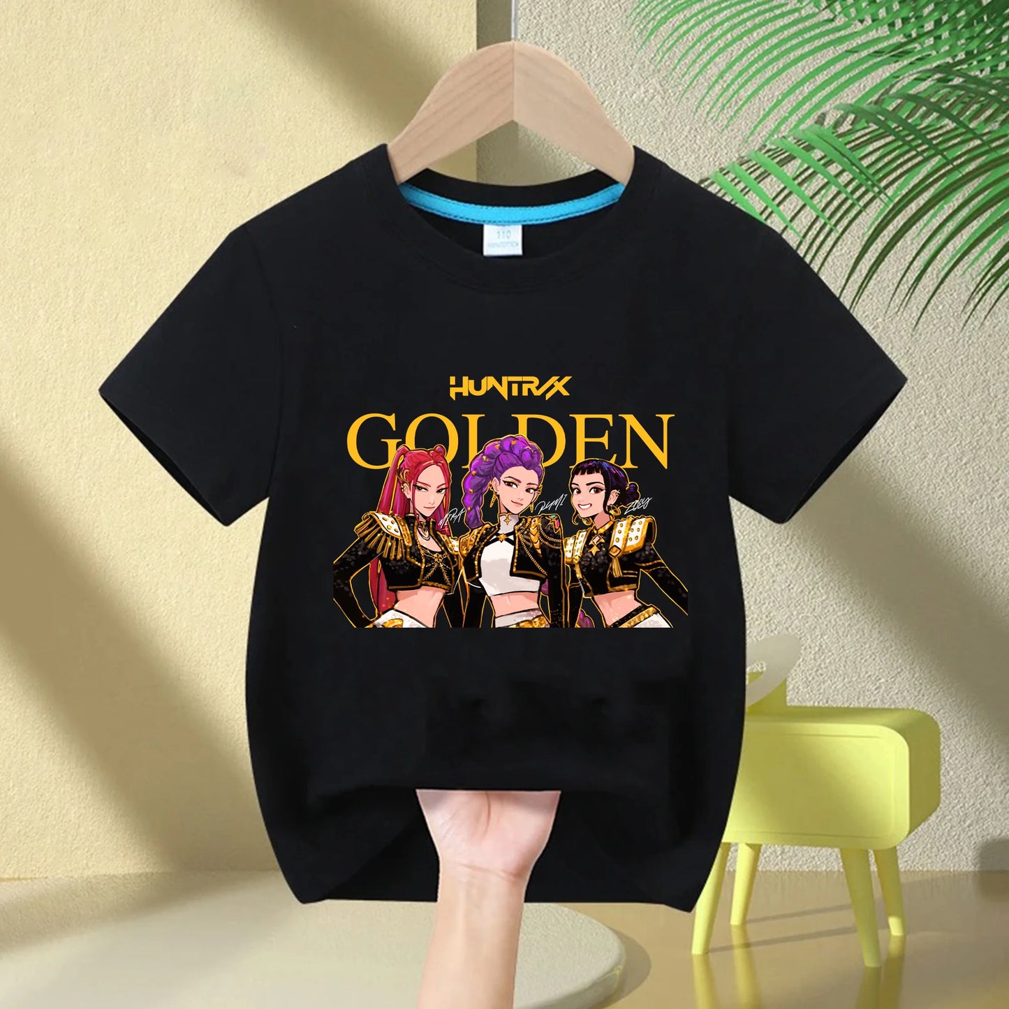 KPop Demon Hunters Rumi Zoey Mira Neck Cartoon Kids T-shirt