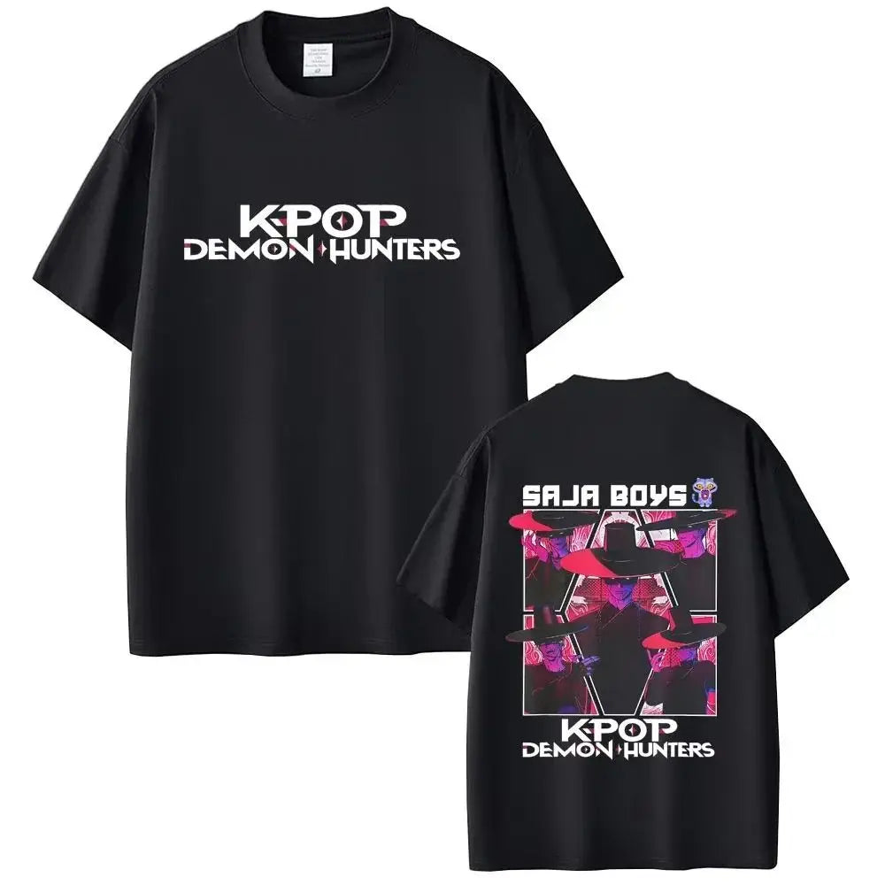 KPop Demon Hunters Rumi Mira Zoey Saja Boys Derpy Tiger Double Sided Print T-shirts