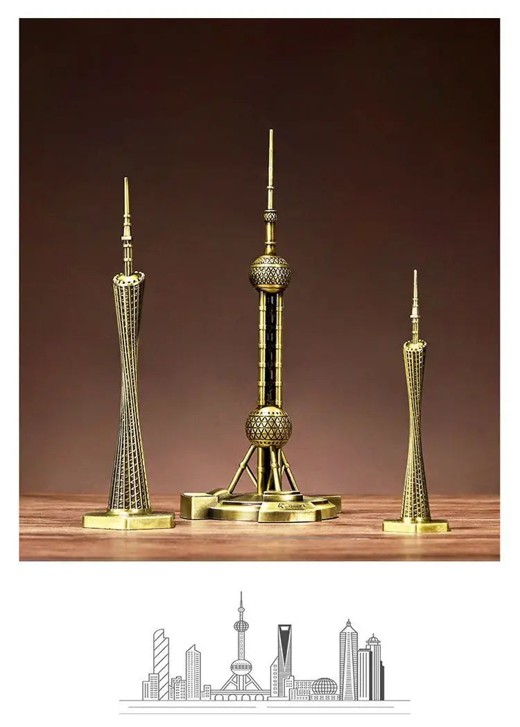 Iron Landmark Building Model Eiffel Tower Oriental Pearl Creative Home Decor Living Room Decorations Metal Ornaments